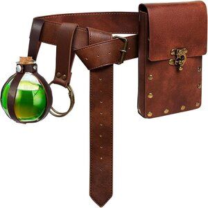 Steampunk 3 Brown Leather Belt Pouch Waist Bag Medieval Phone Holder CosplayX